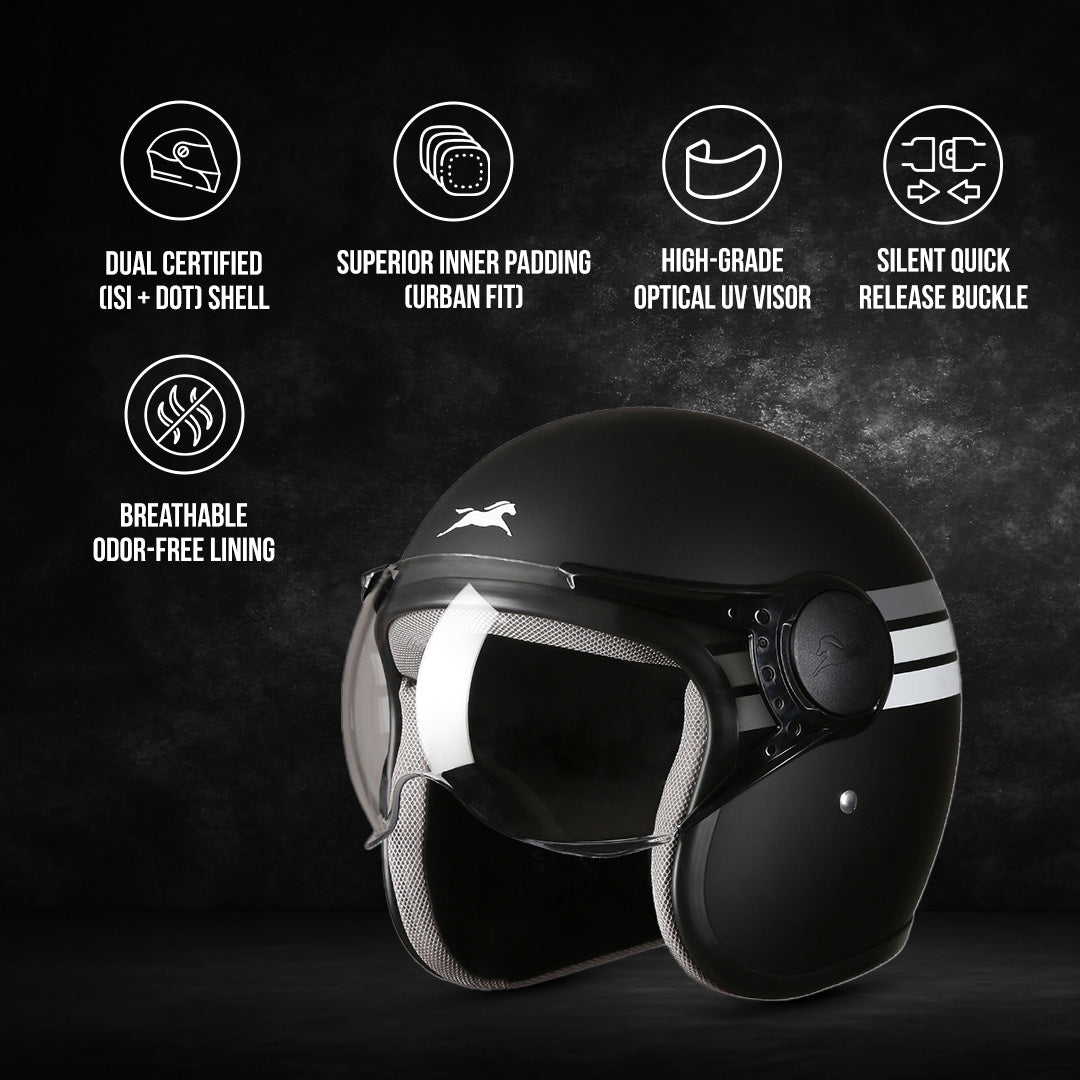 TVS Cruisetown Open Face Helmet – Stylish & Safe Helmet for Riders | ISI & DOT Certified | Premium Protection for Men & Women | Comfortable, Durable & Lightweight Design with Visor